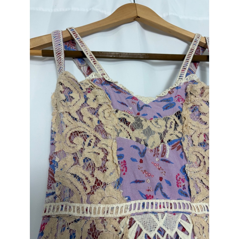 Free People Boho Crochet Festival Lace Paisley Maxi Dress Purple Size 10 Event - Picture 4 of 15